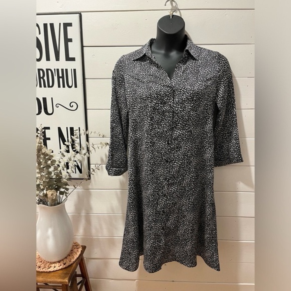MANGO satin black and  gray silver shirt dress size 6